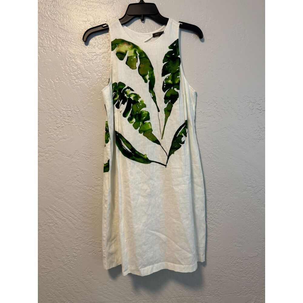 Tommy Bahama Linen Tropical Leaf Sundress White Small
